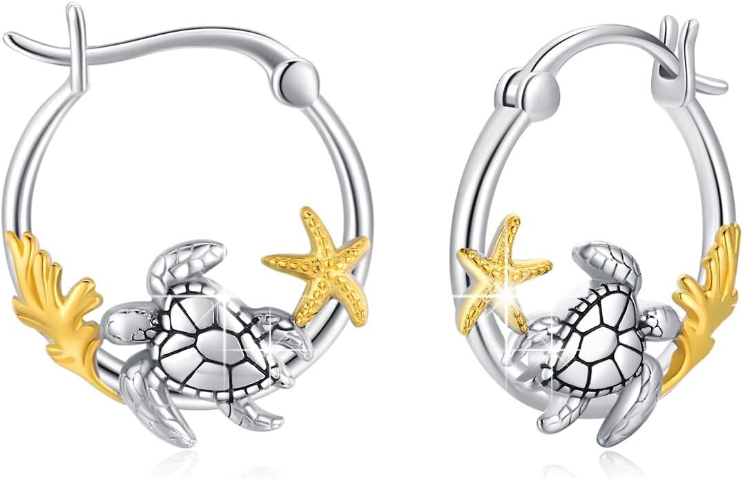 Sterling Silver Hypoallergenic Animal Huggie Hoop Earrings-Turtle Hoop Earrings