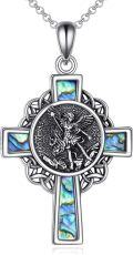 wholesale 925 Sterling Silver Abalone Shell Saint Michael Cross Pendant Necklace-0-0
