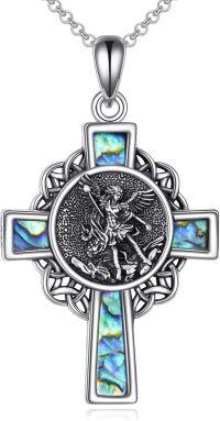 wholesale 925 Sterling Silver Abalone Shell Saint Michael Cross Pendant Necklace-St Michael