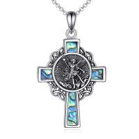 wholesale 925 Sterling Silver Saint Michael Celtic Cross Abalone Shell Pendant Necklace-St Michael