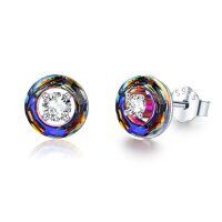 wholesale 925 Sterling Silver Austria Crystal Circle Stud Earrings for Women Girls Sensitive Ears Gifts-04.April Birthstone