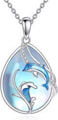 wholesale 925 Sterling Silver Dolphin Pendant with Blue Mother of Pearl Shell and Cubic Zirconia Accents for Women's -0-0