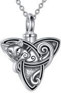 wholesale Sterling Silver Celtic Cat Necklace Urn Necklace with Triquetra Trinity Knot Halloween Jewelry-0-11
