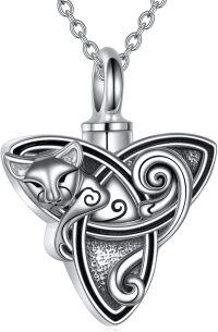 wholesale Sterling Silver Celtic Cat Necklace Urn Necklace with Triquetra Trinity Knot Halloween Jewelry-cat urn necklace