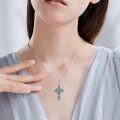wholesale 925 Sterling Silver Blue Heart Celtic Knot Cross Necklace for Women Men Irish Catholic s 43cm Chain Length-0-1