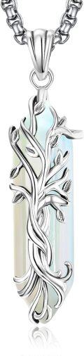 wholesale 925 Sterling Silver Opalite Healing Crystal Tree of Life Pendant Necklace-0-0
