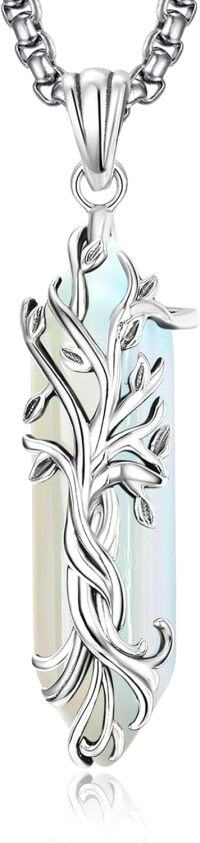wholesale 925 Sterling Silver Opalite Healing Crystal Tree of Life Pendant Necklace-D April