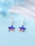 wholesale 925 Sterling Silver American Flag Star Drop Dangle Leverback Earrings for Women Girls USA Patriotic  4th July Independence Day Accessories-0-2