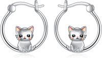 wholesale 925 Sterling Silver Cat Huggie Hoop Earrings for Women Girls-Cat