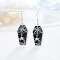 wholesale 925 Sterling Silver Gothic Coffin Dangle Earrings with Spider Web & Black Cat Design - Halloween s for Women-0-2