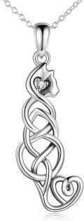 wholesale 925 Sterling Silver Celtic Knot Viking Cat Pendant Necklace s for Women-0-0