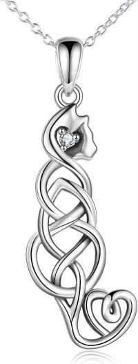 wholesale 925 Sterling Silver Celtic Knot Viking Cat Pendant Necklace s for Women-sliver