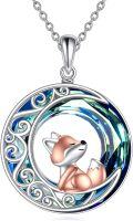 wholesale 925 Sterling Silver Round Blue Crystal Fox Pendant Necklace-0-0