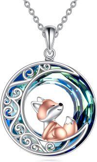 wholesale 925 Sterling Silver Round Blue Crystal Fox Pendant Necklace-crystal fox-02