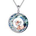 wholesale 925 Sterling Silver Round Blue Crystal Fox Pendant Necklace-0-0