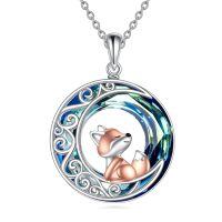 wholesale 925 Sterling Silver Round Blue Crystal Fox Pendant Necklace-crystal fox-02