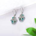 wholesale 925 Sterling Silver Metal Hamsa Tree Of Life Abalone Shell Evil Eye Dangle Earrings-0-2