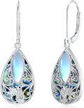wholesale 925 Sterling Silver Abalone Shell Dragonfly Filigree Teardrop Dangle Leverback Earrings-0-0