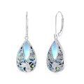 wholesale 925 Sterling Silver Abalone Shell Dragonfly Filigree Teardrop Dangle Leverback Earrings-0-0