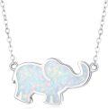 wholesale 925 Sterling Silver Opal Elephant Pendant Necklace Lucky Running Jewelry Birthday Gifts for Women-0-0