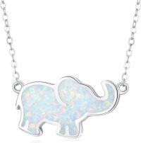 wholesale 925 Sterling Silver Opal Elephant Pendant Necklace Lucky Running Jewelry Birthday Gifts for Women-White