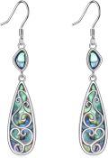 wholesale 925 Sterling Silver Teardrop Abalone Shell Drop Earrings with Filigree Design-0-1