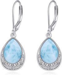 wholesale 925 Sterling Silver Teardrop Opal Larimar Leverback Drop Earrings for Women Gifts-Filigree Larimar 2