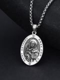 wholesale 925 Sterling Silver Saint Anthony Pray For Us Oval Medal Pendant Necklace-0-2