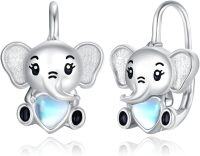 wholesale 925 Sterling Silver Elephant Heart Studs for Kids and Teens - Animal Themed Earings with Blue Stone Accents-Elephant Hoops