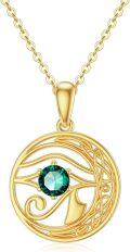 wholesale 14K Solid Gold (58.5%) Nickel-Free Pendant with Simulated Emerald - Eye of Horus & Celtic Knot Necklace - Adjustable 16-18 Chain - Gift for Her-0-0