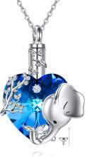 wholesale 925 Sterling Silver Blue Crystal Elephant & Dragonfly Urn Keepsake Memorial Cremation Jewelry for Ashes - 3D Animal Design with Heart-Shaped Pendant and Chain (Small)-0-0