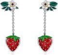 wholesale 925 Sterling Silver CZ Flower & Strawberry Dangle Leverback Earrings-0-0