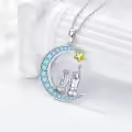 TOUPOP Sterling Silver Crystal 2 Sisters Moon Star Necklace-0-2