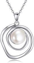 wholesale 925 Sterling Silver Circle Pendant with Pearl and Chain for Women-0-0