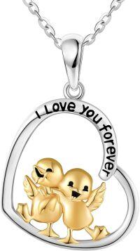wholesale 925 Sterling Silver Chick Love Forever Heart Pendant Necklace for Women Girls Gifts-Duck Necklace-Duck Necklace