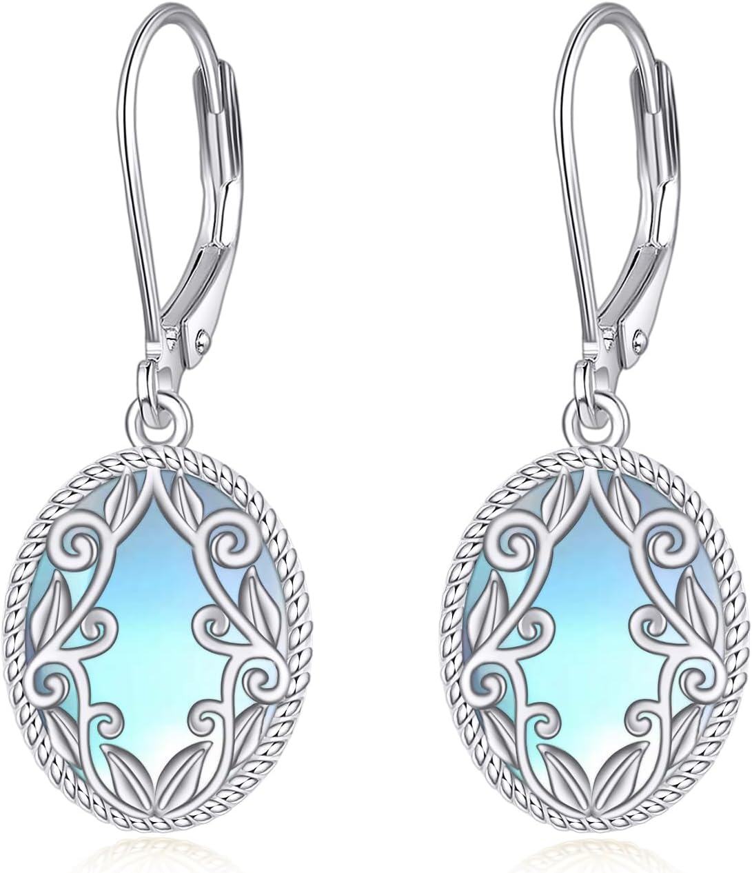Sterling Silver Celtic Teardrop Filigree Earrings Jewelry Gifts for Women-Moonstone Oval Earrings