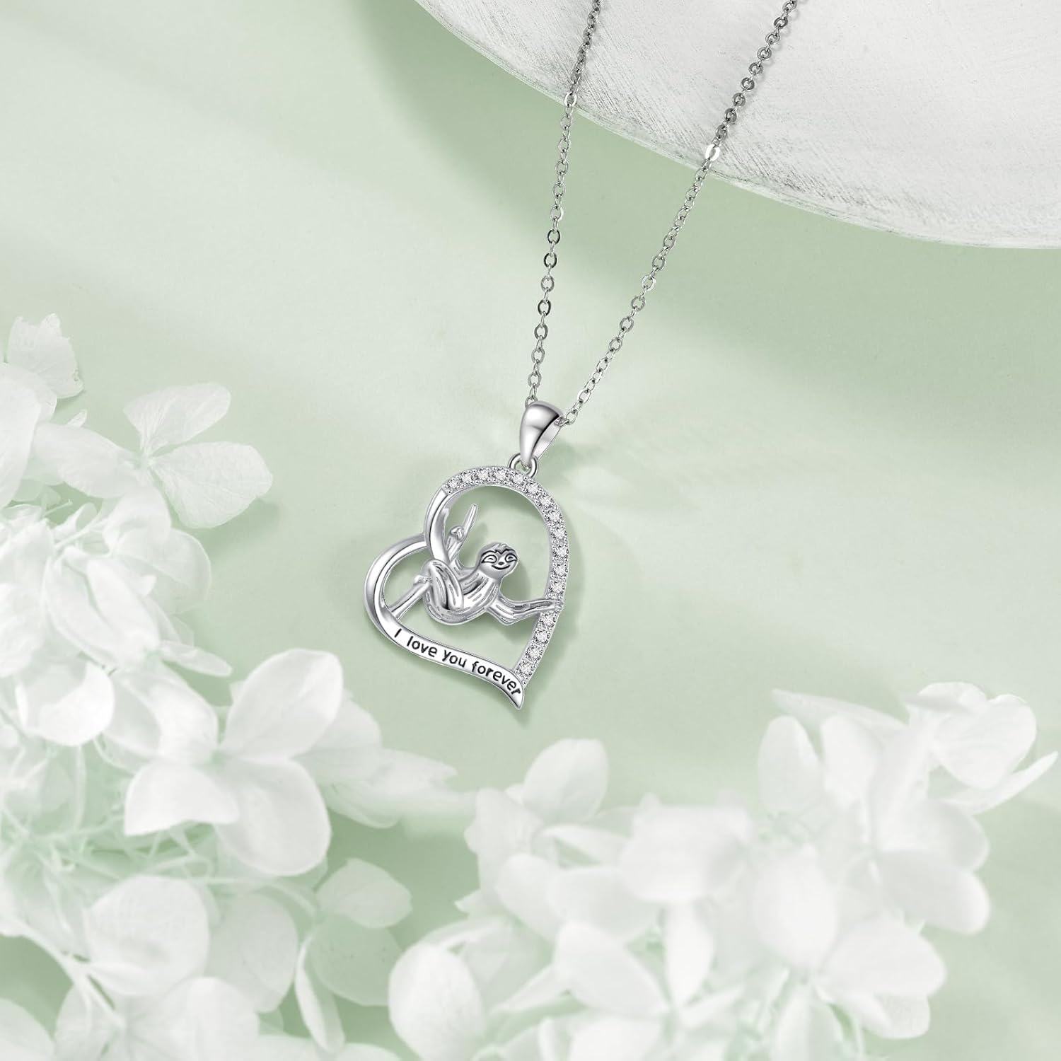 wholesale 925 Sterling Silver Sloth Heart Pendant Necklace for Women Girls Gifts Jewelry Accessories-0-3