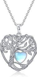 wholesale TOUPOP Moonstone June Birthstone Necklace Sterling Silver Tree Of Life Pendant Necklace Irish Celtic Heart Tree Jewelry Birthday Christmas Gifts For Women Wife Girlfriend -0-0