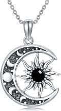 wholesale 925 Sterling Silver Sun and Moon Pendant with Turquoise Lapis Lazuli & Black Onyx Necklaces for Women s 48 Chain Length-0-0