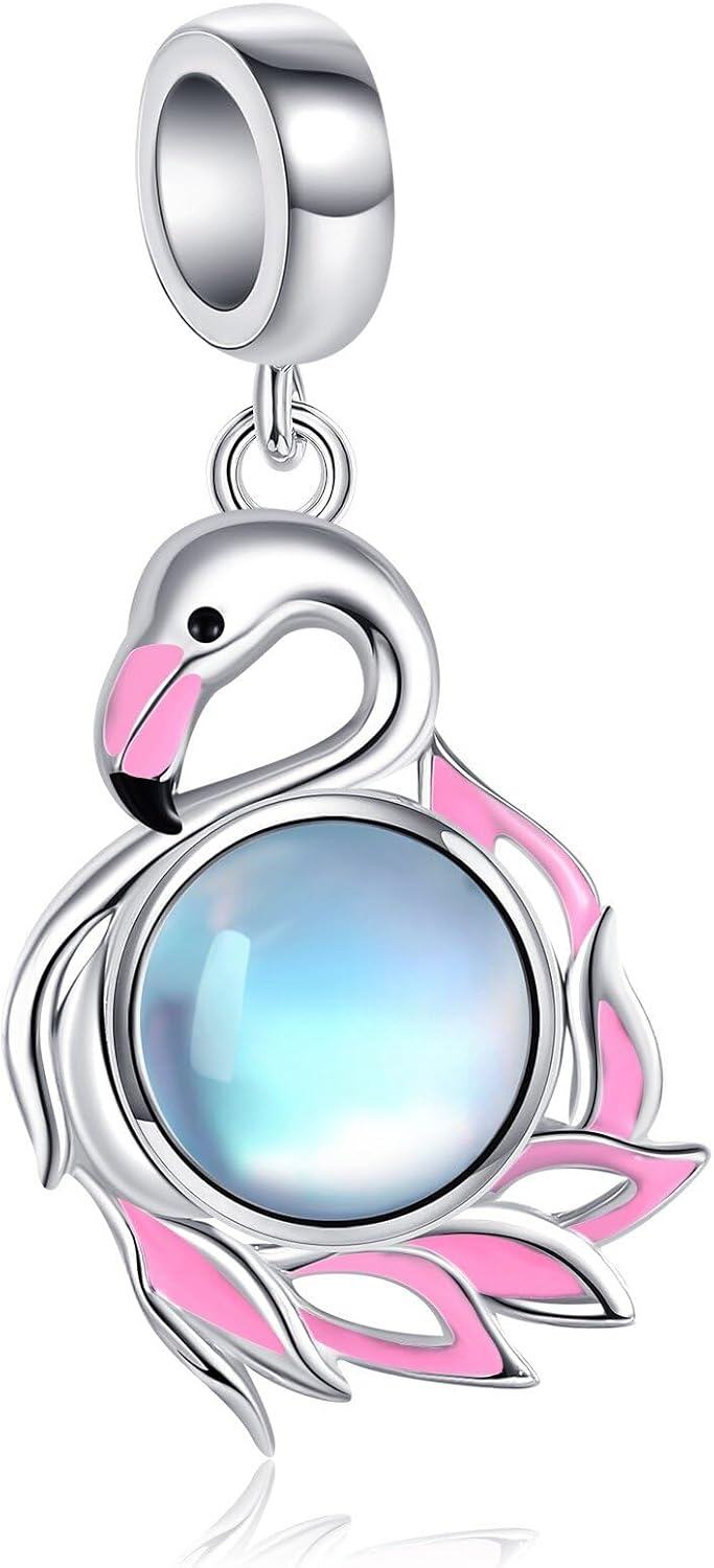 Sterling Silver Mushroom Fairy Flamigo Skull Butterfly Charm Bead Bracelet for Women Mom-Flamingo