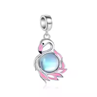 wholesale 925 Sterling Silver Pink Flamingo Pendant Charm Bracelet Wholesale for Women Girls-Flamingo