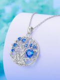 wholesale 925 Sterling Silver Cat and Blue Sapphire Tree of Life Pendant Necklace for Women-0-1