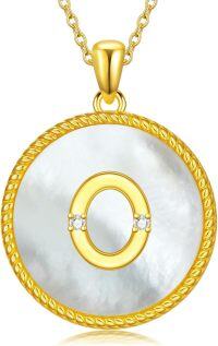 wholesale Gold 925 Sterling Silver Mother of Pearl Initial O Pendant Necklace for Women-Letter O