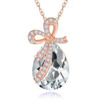 wholesale 925 Sterling Silver Red Crystal Bow Pendant Necklace-04-Apr-Rhinestone