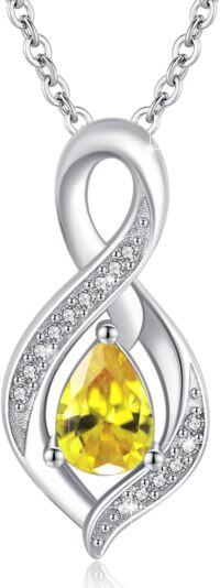 wholesale 925 Sterling Silver Infinity Birthstone Teardrop Pendant Necklace for Women-November