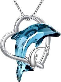 wholesale 925 Sterling Silver Blue Crystal Heart-Shaped Dolphin Pendant Necklace Gift for Women Girls Mom Girlfriend-Dolphin-Mother and little dolphin in heart