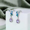 wholesale 925 Sterling Silver Purple Blue Green Teardrop Gemstone Drop Earrings-0-1