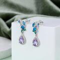 wholesale 925 Sterling Silver Purple Blue Green Teardrop Gemstone Drop Earrings-0-1