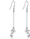 wholesale 925 Sterling Silver Fish Shape Long Chain Drop Earrings for Women-0-0