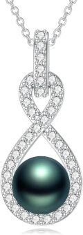 wholesale 925 Sterling Silver Infinity Pendant with Tahitian Black Pearl and Cubic Zirconias-0-0
